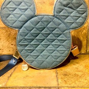 Disney Pin Trading Purse Mickey Mouse Head Quilted Blue Gold Accents